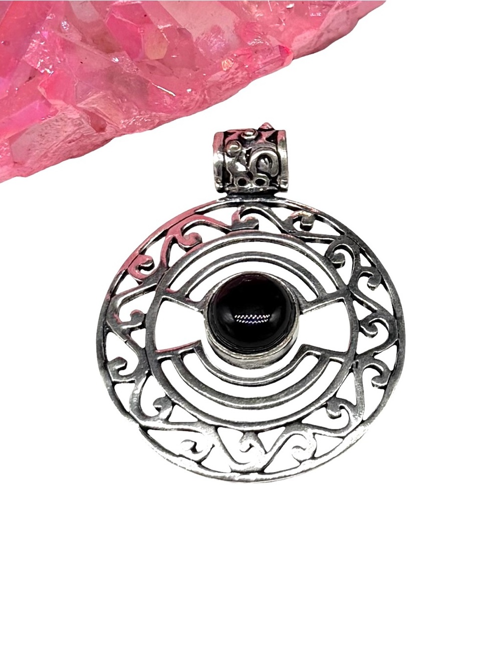 Black Onyx Necklace Pendant 925 Sterling Silver Overlay